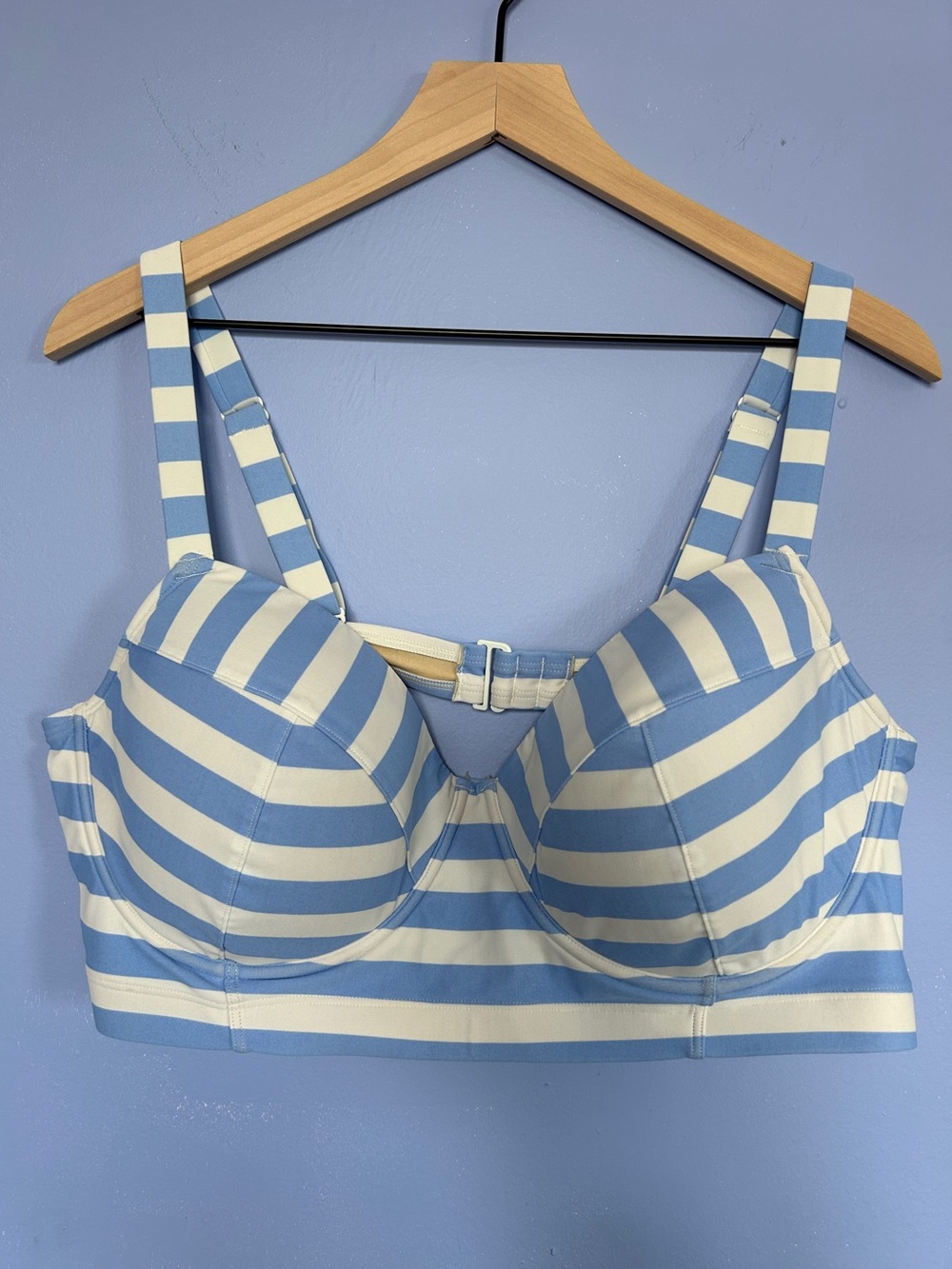 Striped Light Blue & White Longline Swim Top 2x